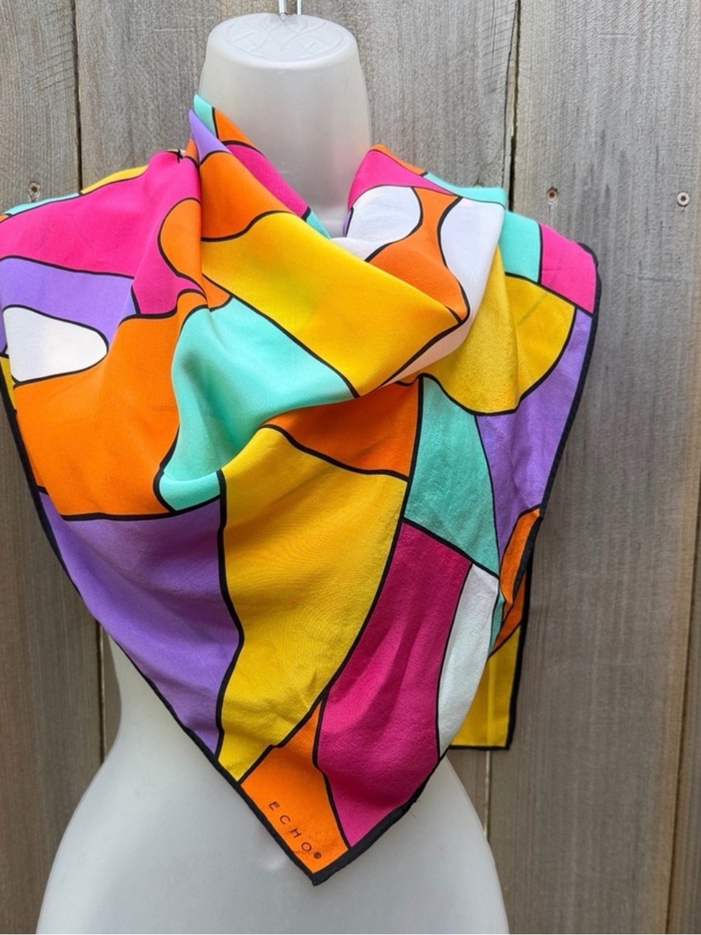 Vintage Echo Silk Scarf Bold Psychedelic Geometric Abstract Print Square